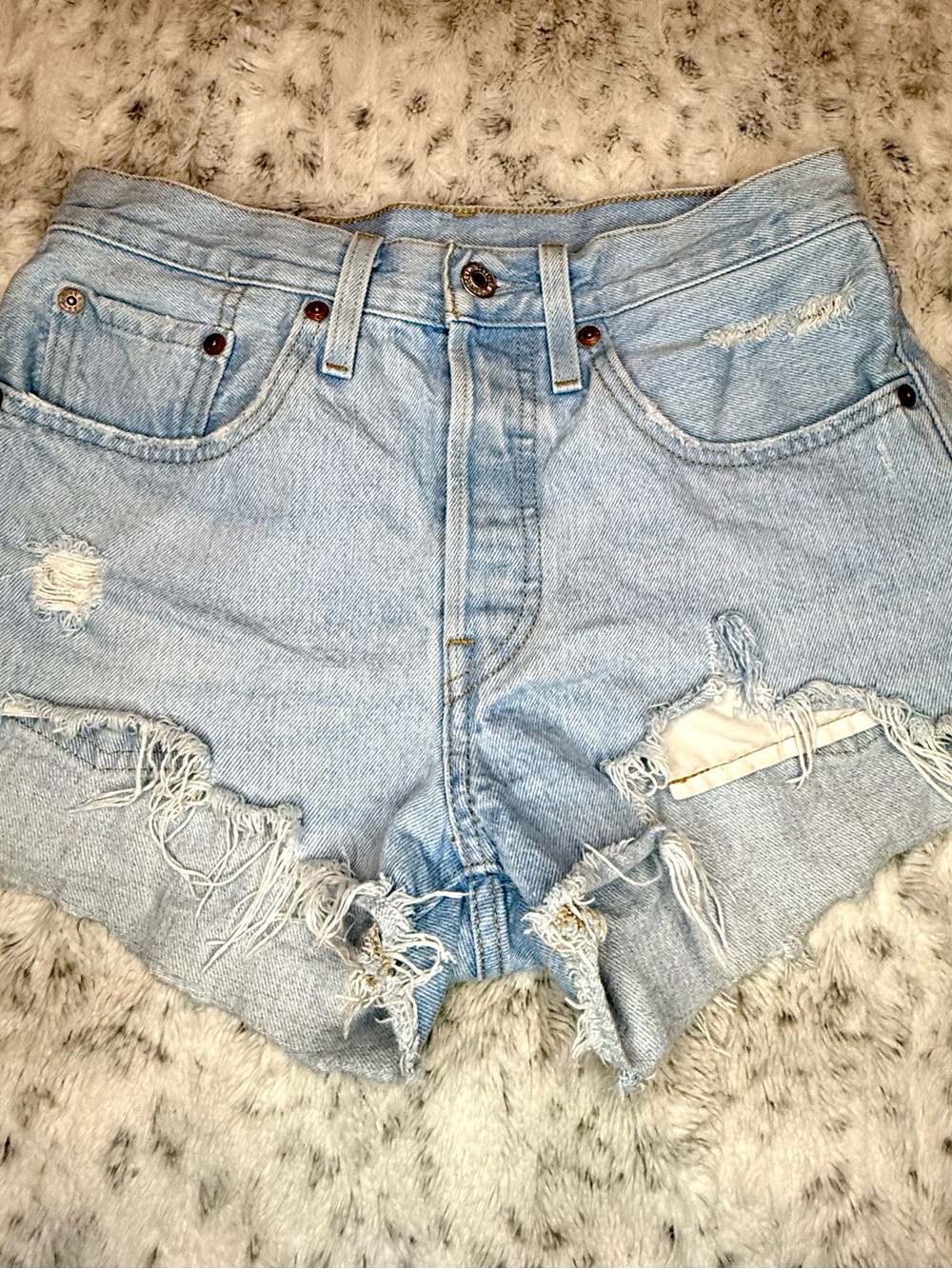 Levis 501 Blue Denim Jean Cutoff Shorts Women’s 26 Button Fly Frayed Mini Jorts